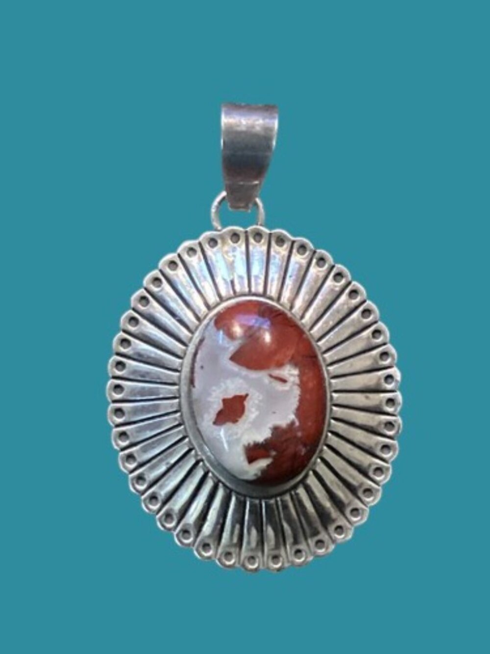 Carolyn Pollock Sterling Silver QT Jasper Pendant 1.38" X 1.17" with 20" chain